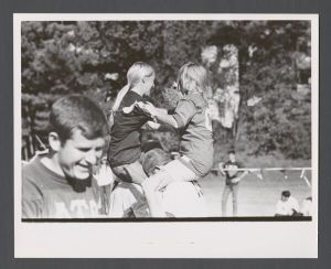 Inter-fraternity and sorority activities - Sorority students in piggyback contest during the Alpha Epislon Pi Follies