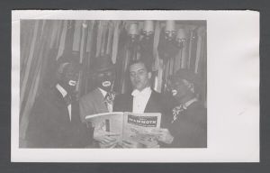 Inter-fraternity and sorority activities - J. B. Parker with three other Sigma Chi members in blackface singing from ﾓRobbins Mammoth Collection of Songs of the Gay Ninetiesﾔ