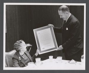 School of Nursing - Chair of the Emory Board of Trustees Henry L. Bowden presenting an award to Nell Hodgson Woodruff