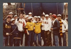 Inter-fraternity and sorority activities - Pi Kappa Alpha students with Popeye float