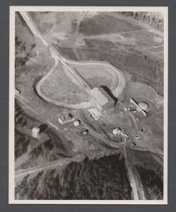 Lullwater Radiation Center - Arial view of train yard at the Georgia Nuclear Laboratories (Air Force Plant 67) operated by Lockheed Nuclear Products for the United States government in Dawson Forest, near Dawsonville, Georgia