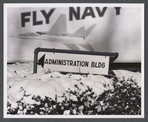 Unusual weather on campus - Snow on bushes and Navy recruiting van