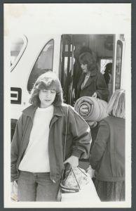 Residence halls - Students getting off bus