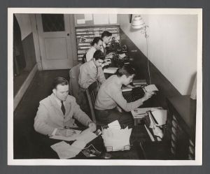 Students, individuals - Men writing on typewriters