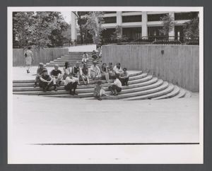 Students, groups, 1970s - Students sitting on steps by Woodruff library