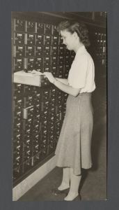 Library Special Collections - Student uses card catalog