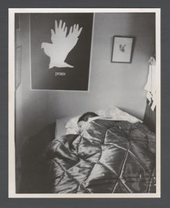 Faculty and staff, unidentified individuals - Woman sleeping in dorm room