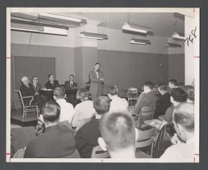 Religious organizations, 1940s-1950s - Morris Abram leading faculty panel