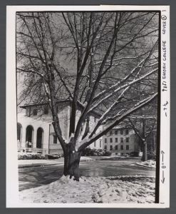 Unusual weather on campus - Snow on the Alumni Memorial and Anatomy buildings