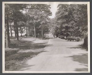 Campus construction, 1940s-1960s - Widening of road near Law building and library