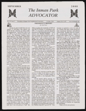 Inman Park Neighborhood Association records, September 2000