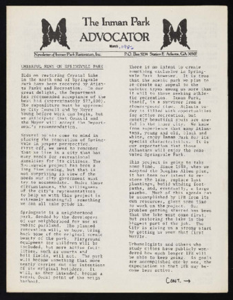 Inman Park Advocator (Atlanta, Georgia), March 1986