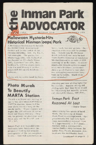 Inman Park Neighborhood Association records, October 1976