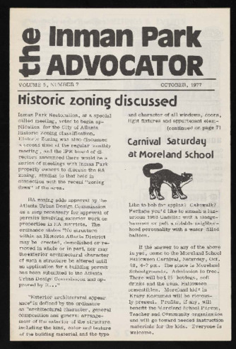 Inman Park Advocator (Atlanta, Georgia), October 1977