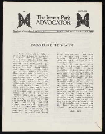 Inman Park Advocator (Atlanta, Georgia), December 1983