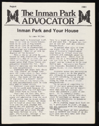 Inman Park Advocator (Atlanta, Georgia), August 1981