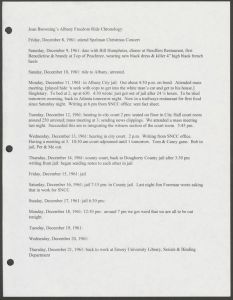 Typed transcript of "Joan Browning's Albany Freedom Ride Chronology"