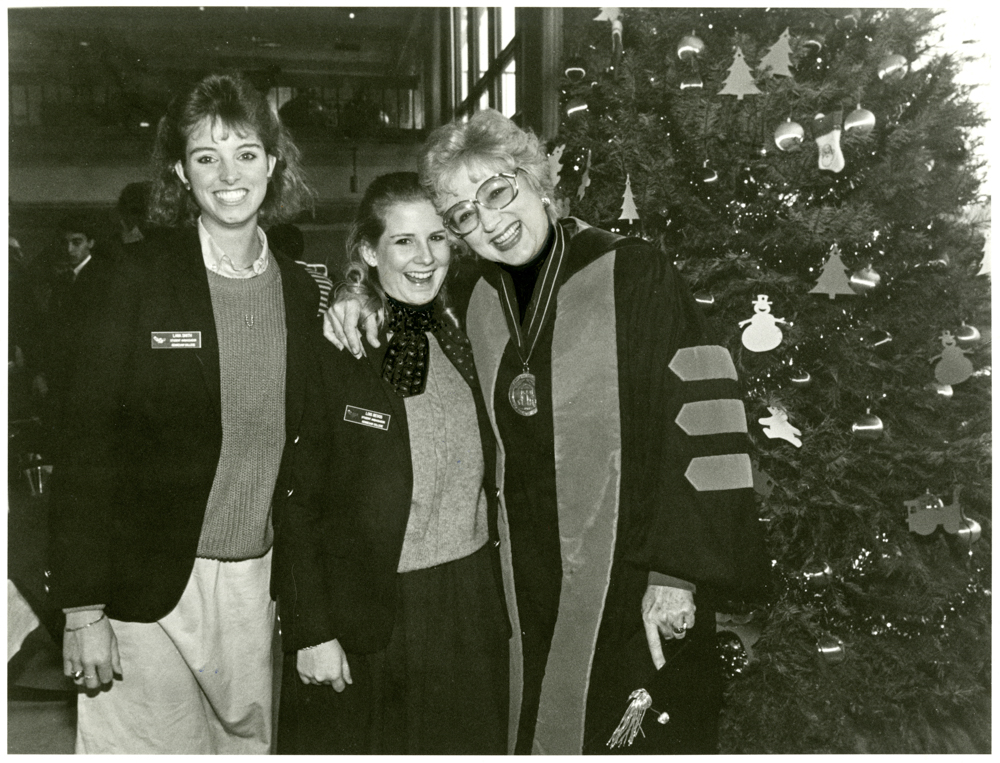 Betty L. Siegel and student ambassadors Lara Smith and Lois Beggs at December graduation, circa 1990s