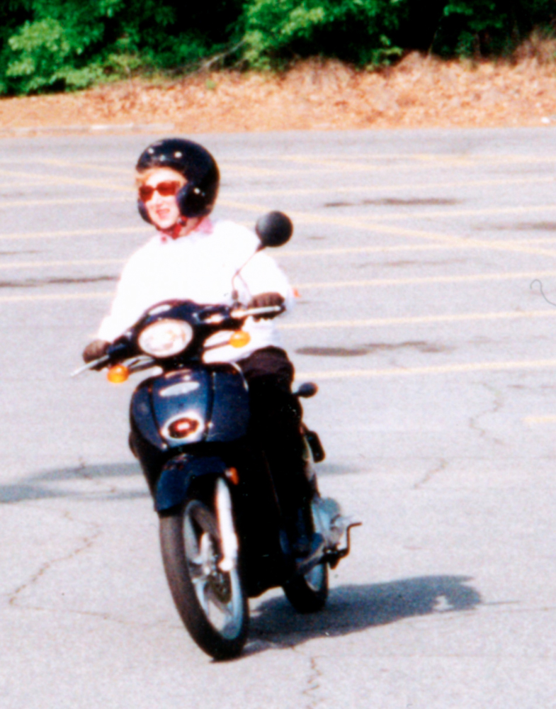 Betty L. Siegel on a motorcycle, crica 1990s