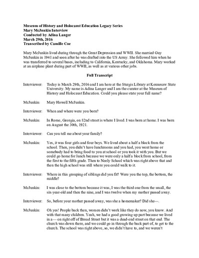Mary McJunkin Interview