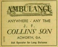 J. F. Collins' Son ambulance service advertisement