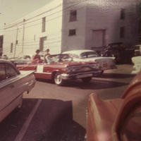 Lee Ann Denmark Franceschi and Karen Davenport in parade, Acworth, Georgia, 1963