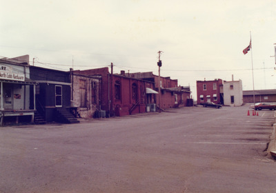 Back side of Main Street Stores, taken from current site of City Hall, Acworth, Georgia, circa 1970s
