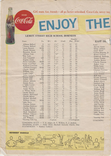 Lemon Street High School homecoming football game program, 1965.