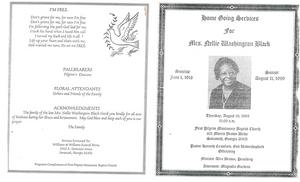 Funeral program for Nellie Washington Black
