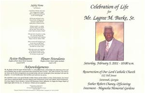 Funeral program for Lagree Michael Burke, Sr.