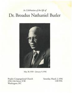 Funeral program for Broadus Nathaniel Butler