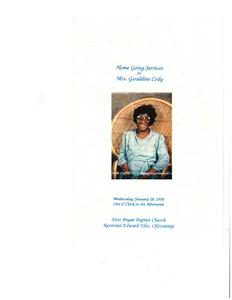 Funeral program for Geraldine "Mama Geraldine" Cody