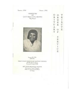 Funeral program for Lucy "Big Mama" Bell Cox-Brown