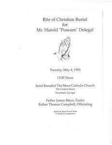 Funeral program for Harold "Possum" Delegal