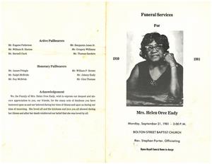 Funeral program for Helen Ocree Eady