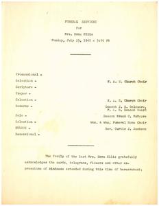 Funeral program for Emma Dellis