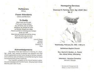 Funeral program for Clarence "Mr. C. R." Fleming