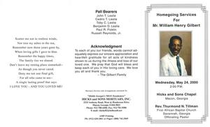 Funeral program for William Henry Gilbert
