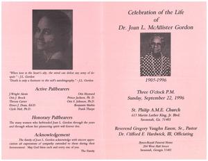 Funeral program for Joan Louise McAllister Gordon