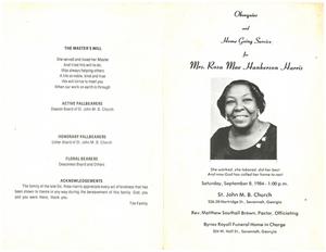 Funeral program for Rosa Mae Hankerson Harris