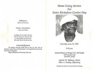 Funeral program for Richadeen Gordon Hay
