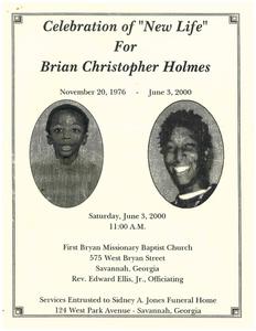 Funeral program for Brian Christopher Holmes