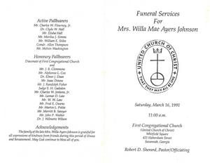 Funeral program for Willa Mae Ayers Johnson