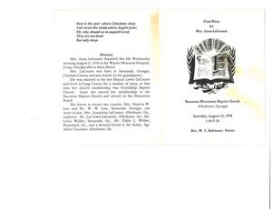 Funeral program for Anna LaCounte