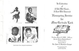 Funeral program for Gertrude "Gertie" Lark