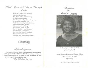 Funeral program for Mamie Legree