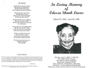 Funeral program for Odessa Shank Lucas