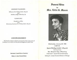 Funeral program for Lillie G. Mason