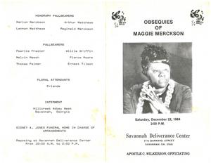 Funeral program for Maggie Davis Merckson