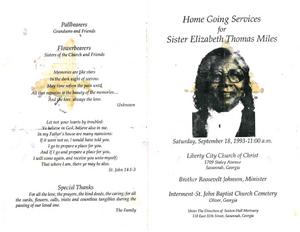 Funeral program for Elizabeth Thomas Miles